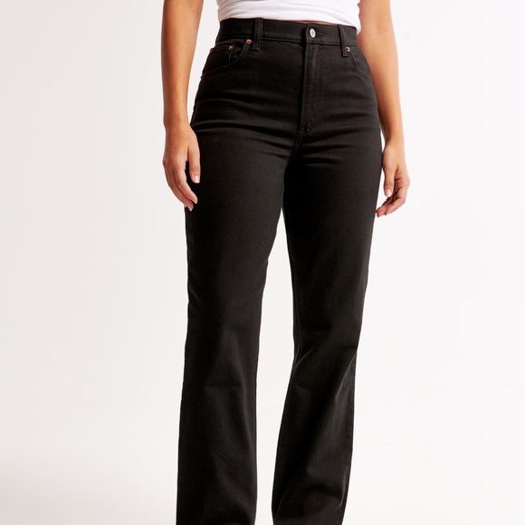 Abercrombie & Fitch Curve Love Ultra High Rise 90s Straight Jeans - SZ 28 XLONG - Picture 2 of 8